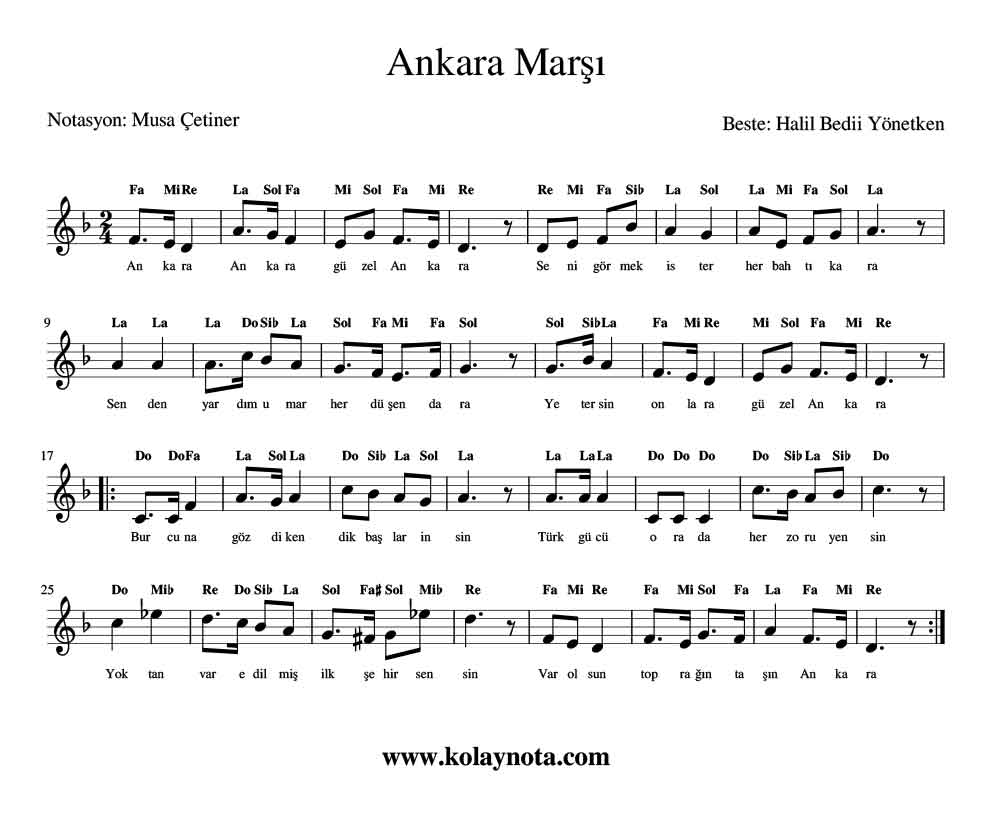 Ankara Marşı - Kolay Notası