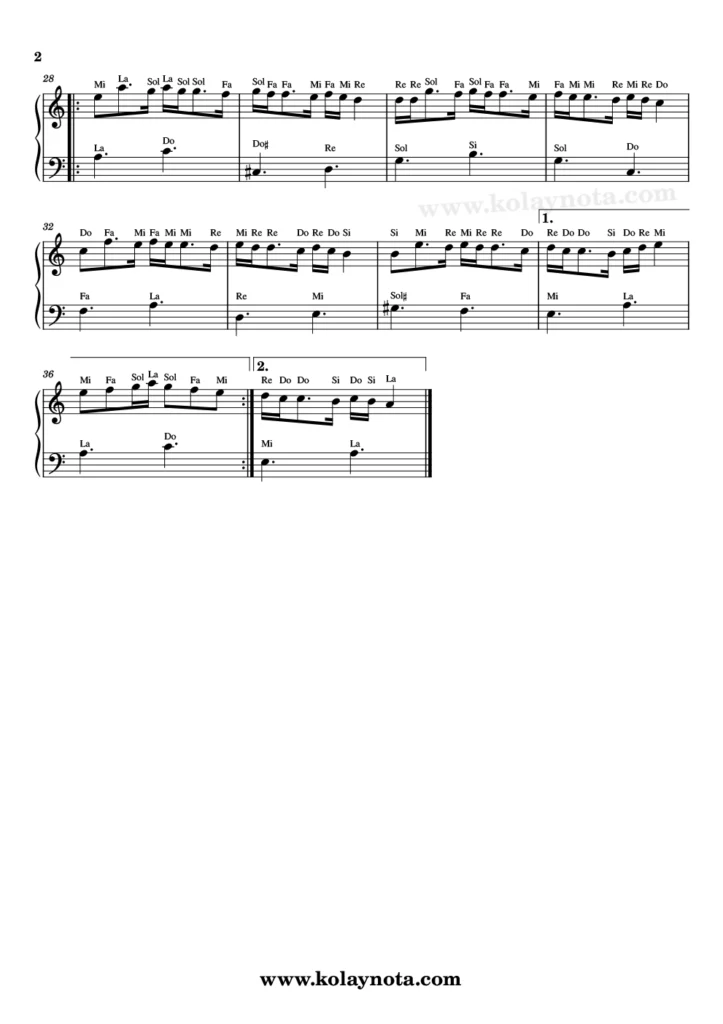 Biliyorsun - Piyano Notası - 2