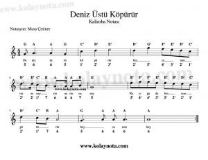 Deniz Üstü Köpürür - Kalimba Notaları