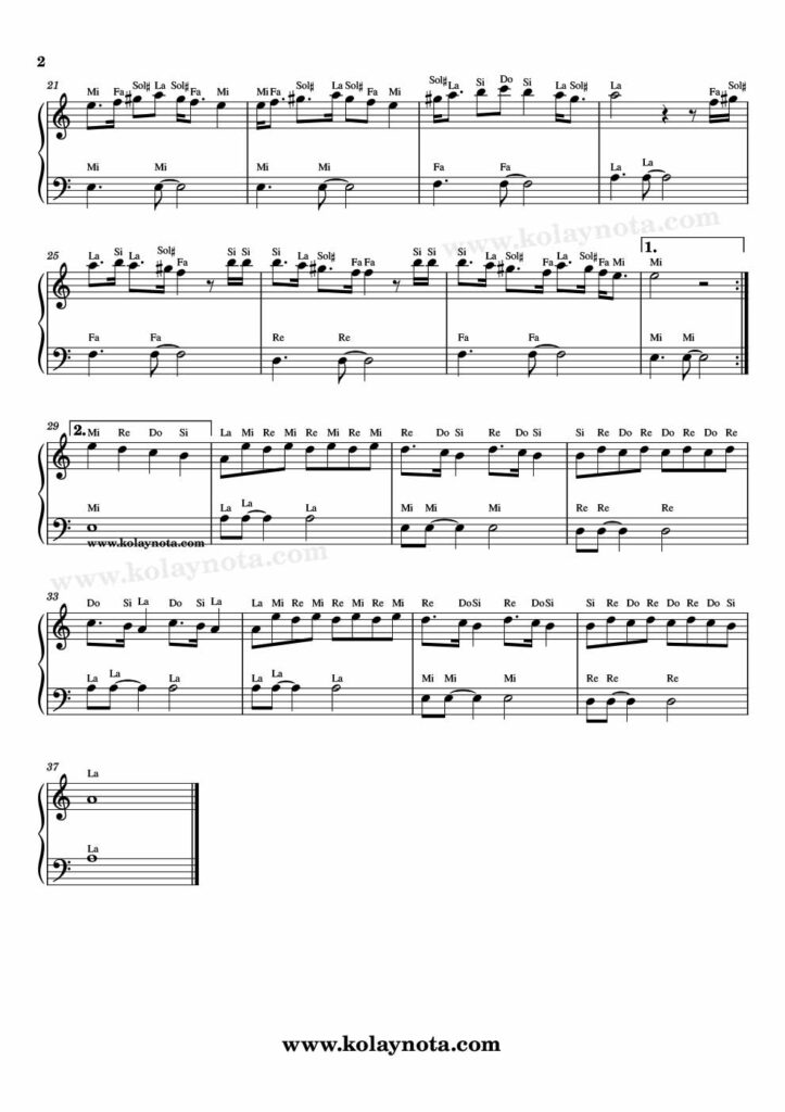 Ellerimde Çiçekler - Piyano Nota - 2