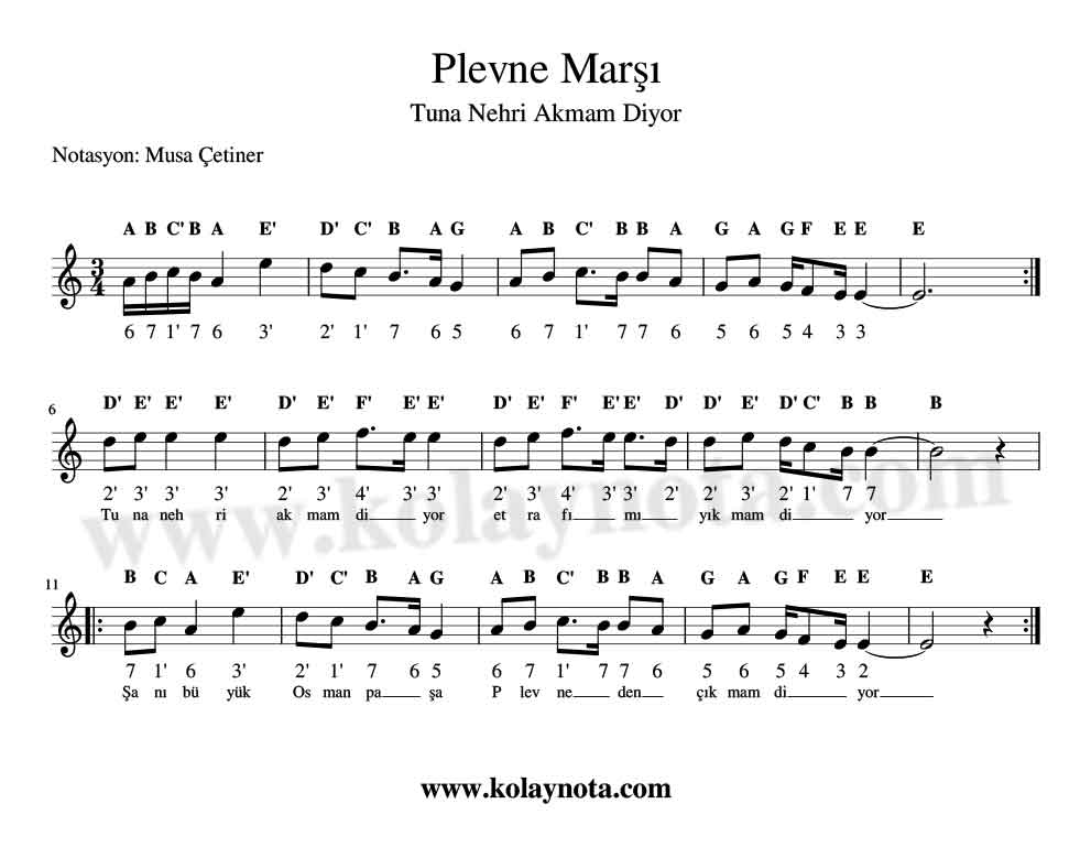 Plevne Marşı - Kalimba Notaları