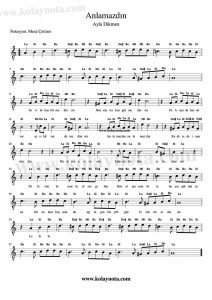 Anlamazdın - Kolay Notası