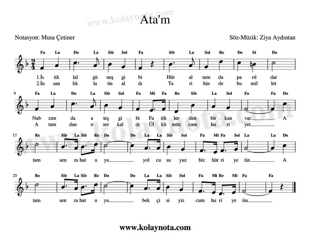 Ata'm Kolay Notaları