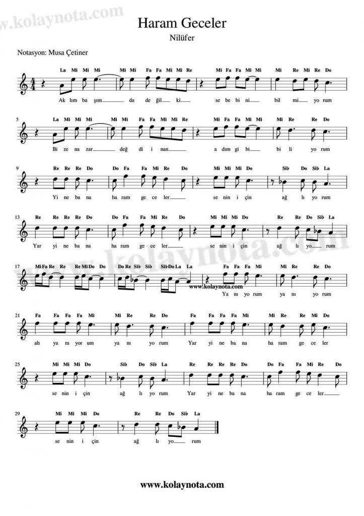 Haram Geceler - Kolay Notası