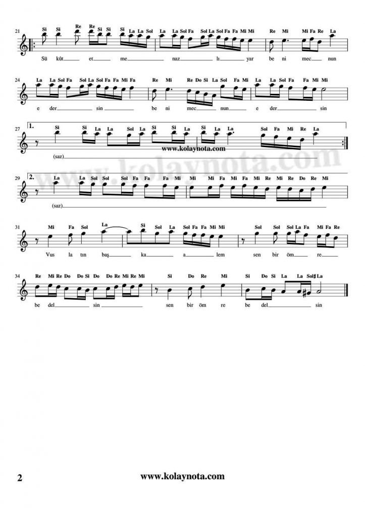 Bir İhtimal Daha Var Notaları - Kolay Nota - 2