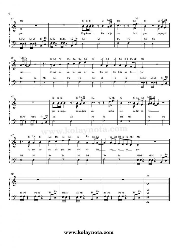 Dönence - Kolay Piyano Notası - 2