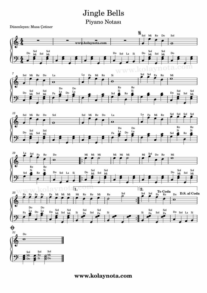 Jingle Bells - Piyano Notası