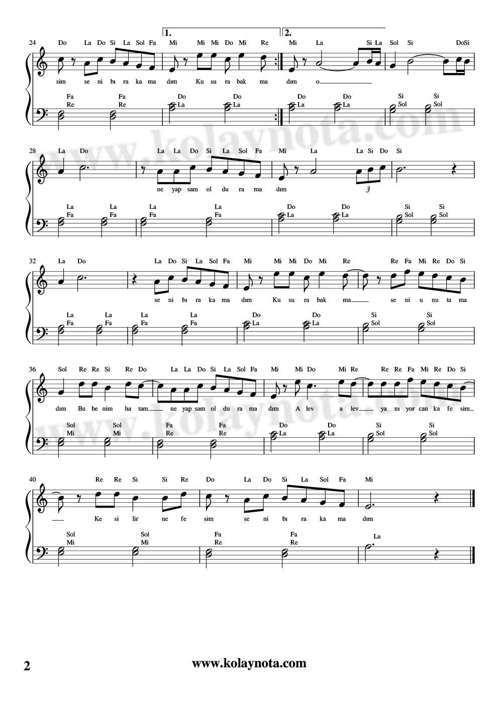 Kusura Bakma Piyano Notaları - 2