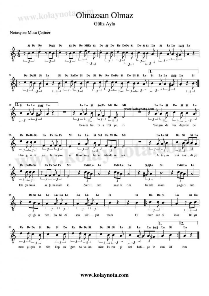 Olmazsan Olmaz Notaları - Kolay