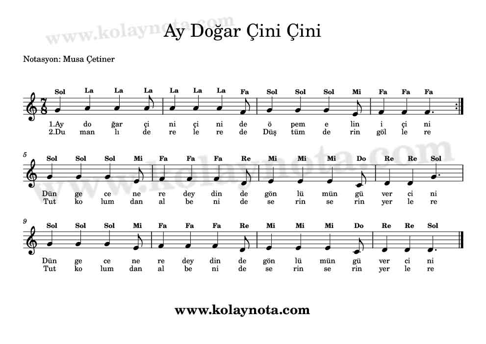 Ay Doğar Çini Çini Kolay Notası