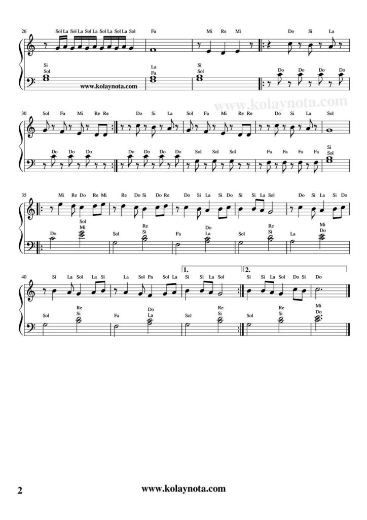 Gül ki Sevgilim - Piyano Nota - 2