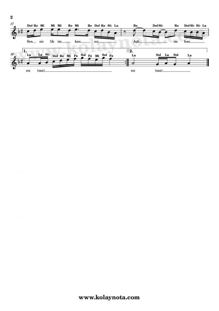 Sen İmkansızsın Kolay Notası - 2