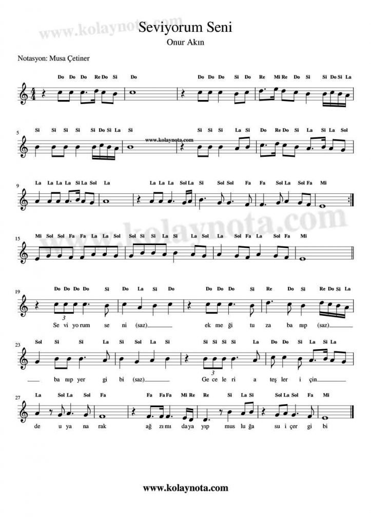 Seviyorum Seni Kolay Notası