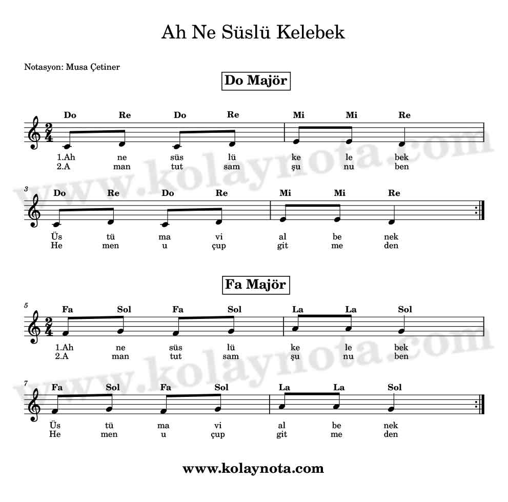 Ah Ne Süslü Kelebek Kolay Notası