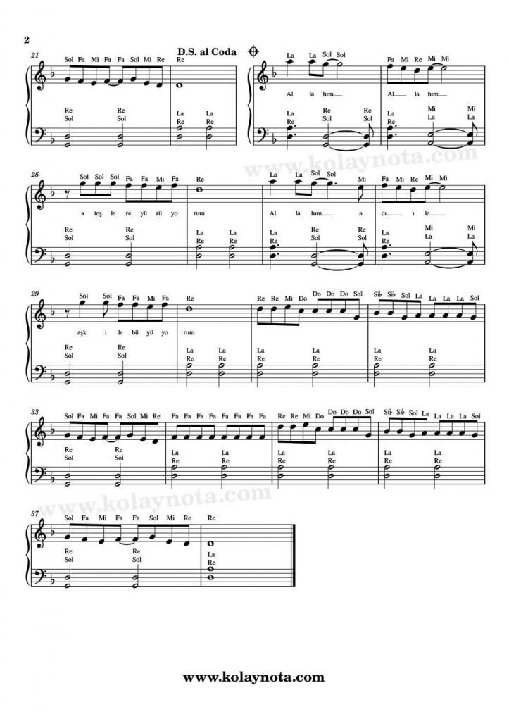 Her Şeyi Yak - Piyano Notası - 2