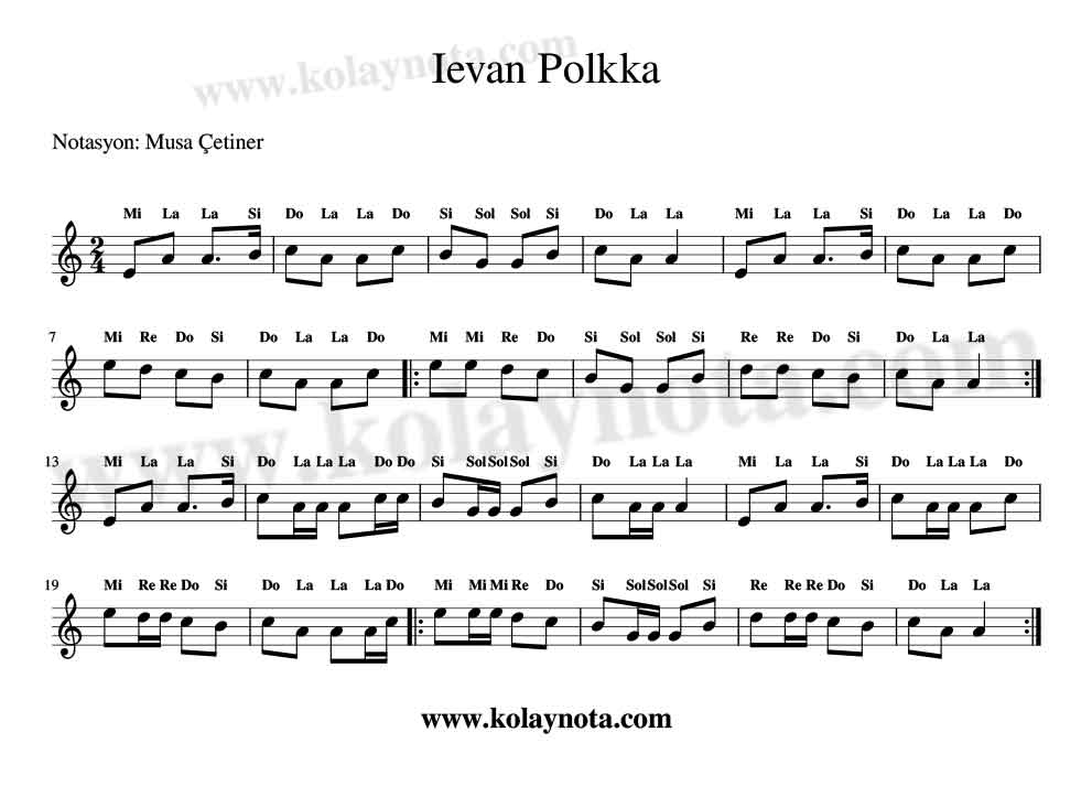 Ievan Polkka Kolay Notası