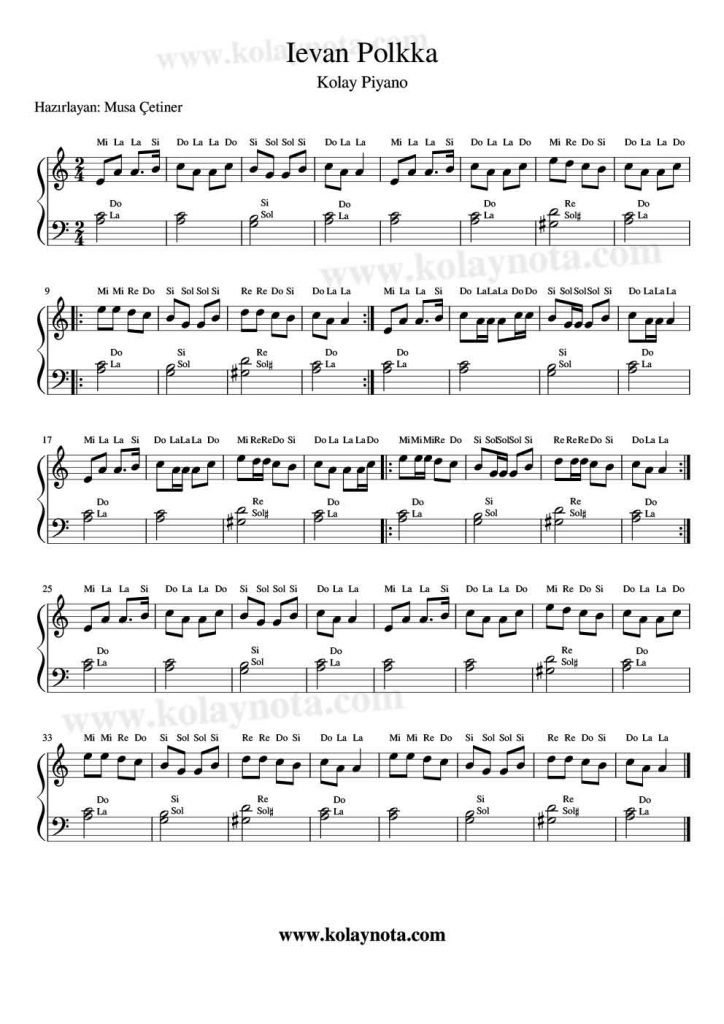 Ievan Polkka - Kolay Piyano Notası