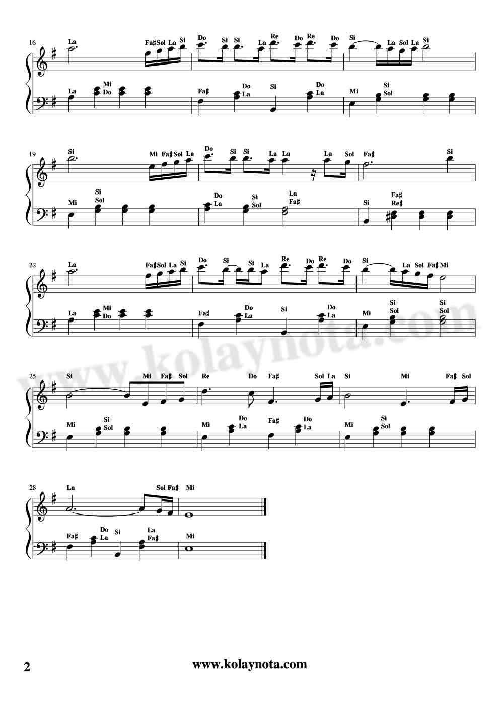 Kıyamam Piyano Notaları - 2