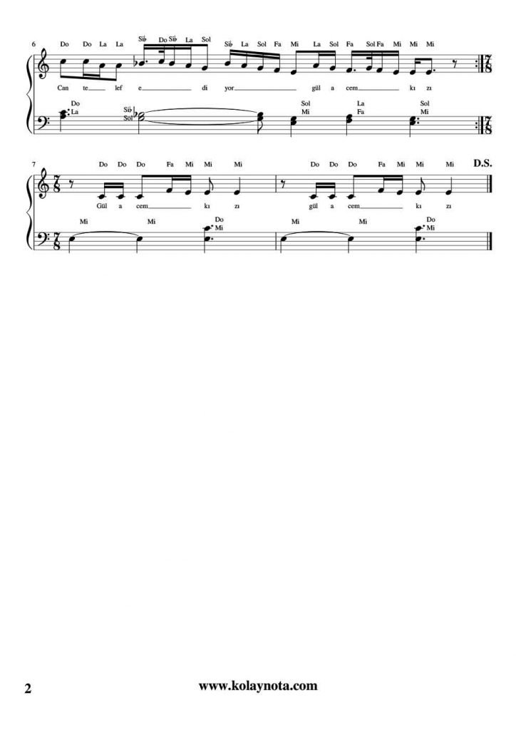 Acem Kızı - Kolay Piyano Notası - 2