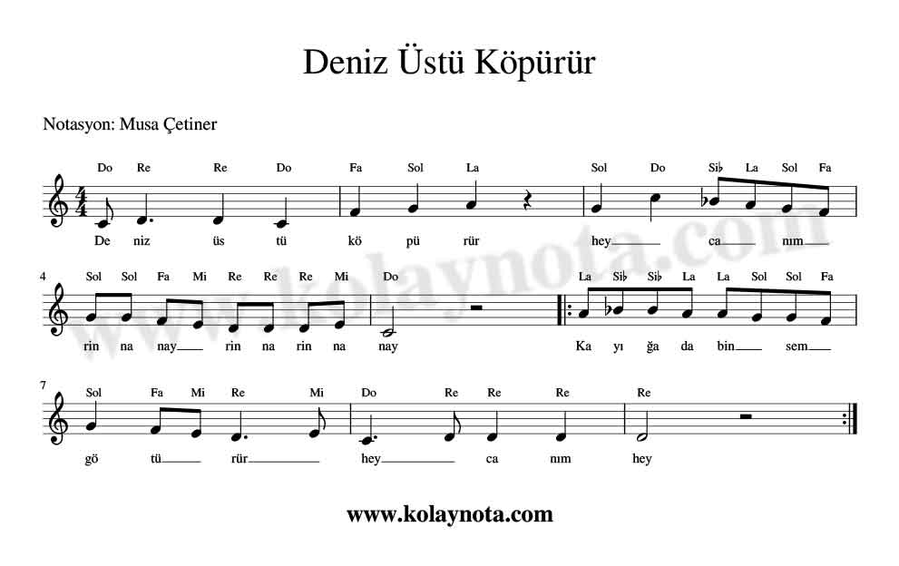 Deniz Üstü Köpürür Melodika Notası