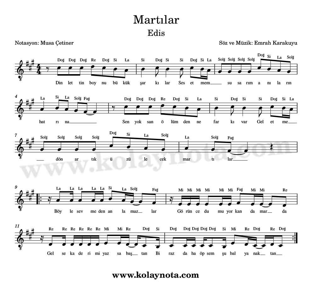 Martılar - Kolay Notası