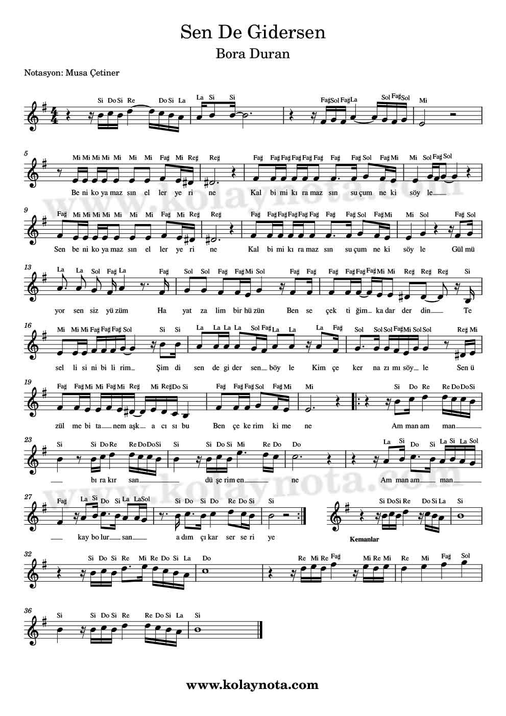 Sen de Gidersen Kolay Notası