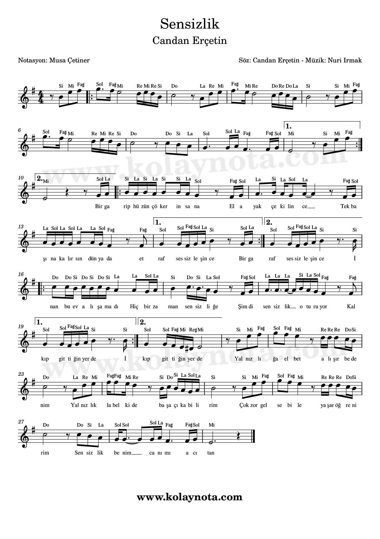 Sensizlik - Mi Minör Notası