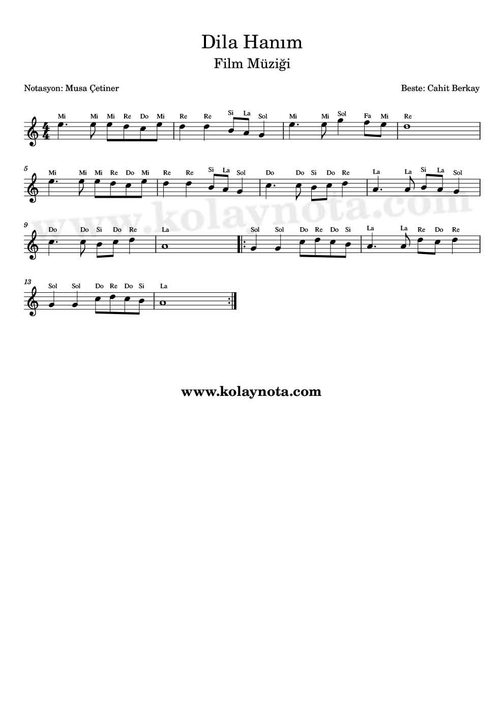 Dila Hanım Kolay Notası