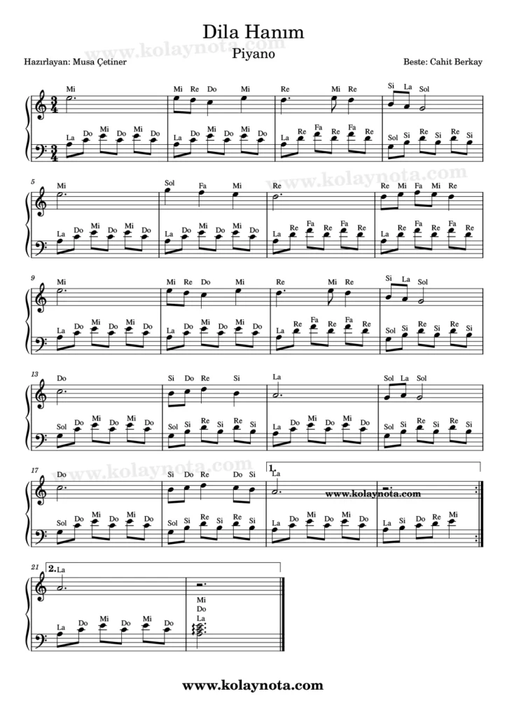 Dila Hanım piyano düzenlemesi