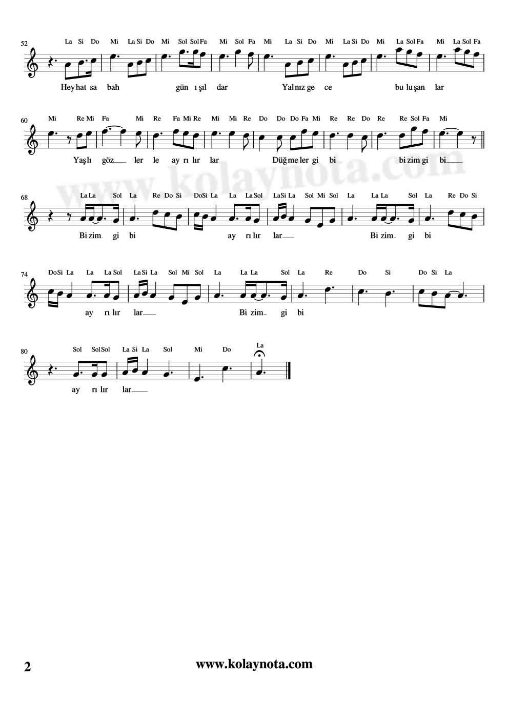 Barış Manço - Kol Düğmeleri Notaları - 2