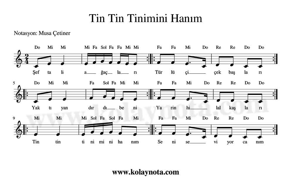 Tinimini Hanım Kolay Notası