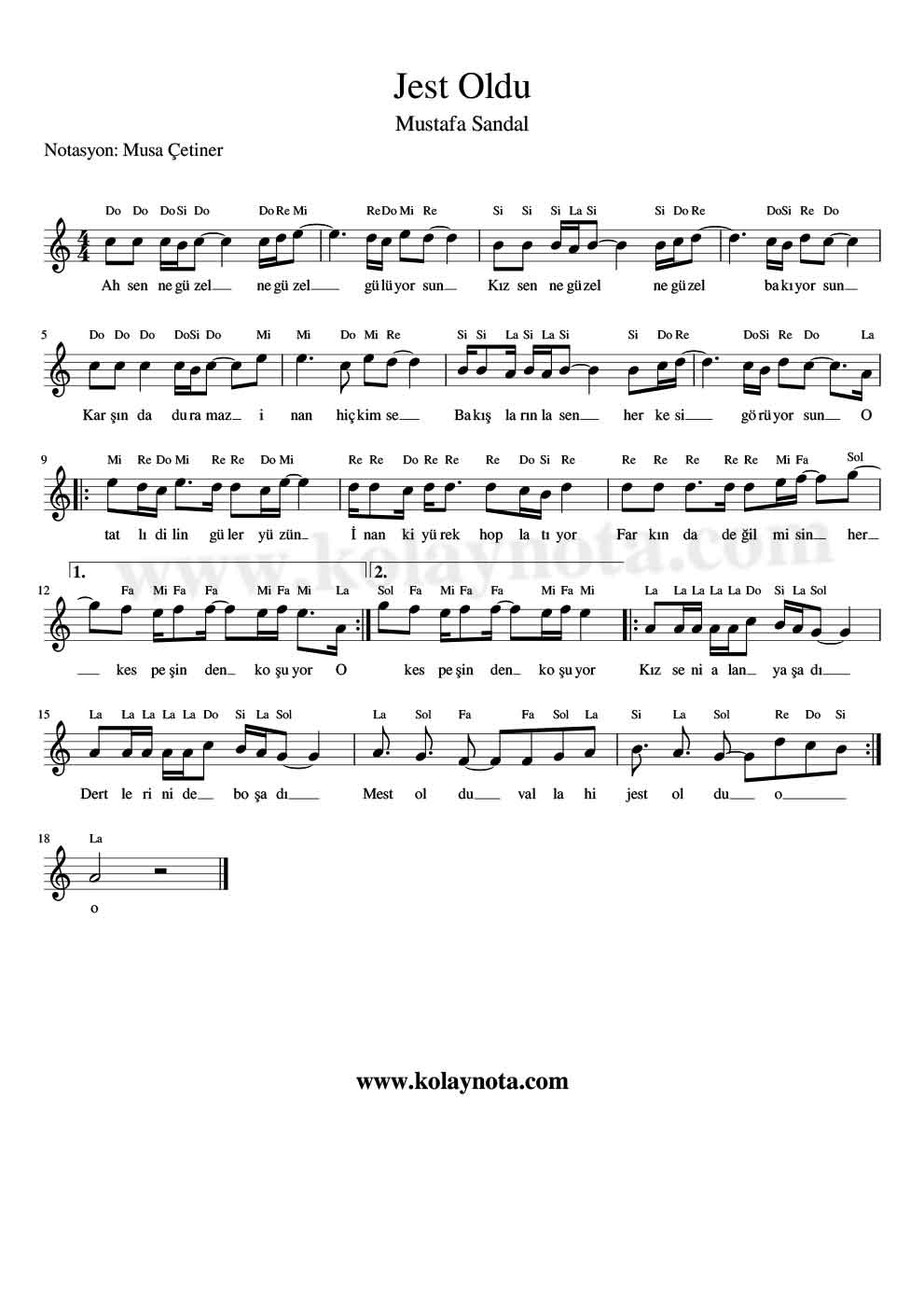 Jest Oldu Kolay Notası