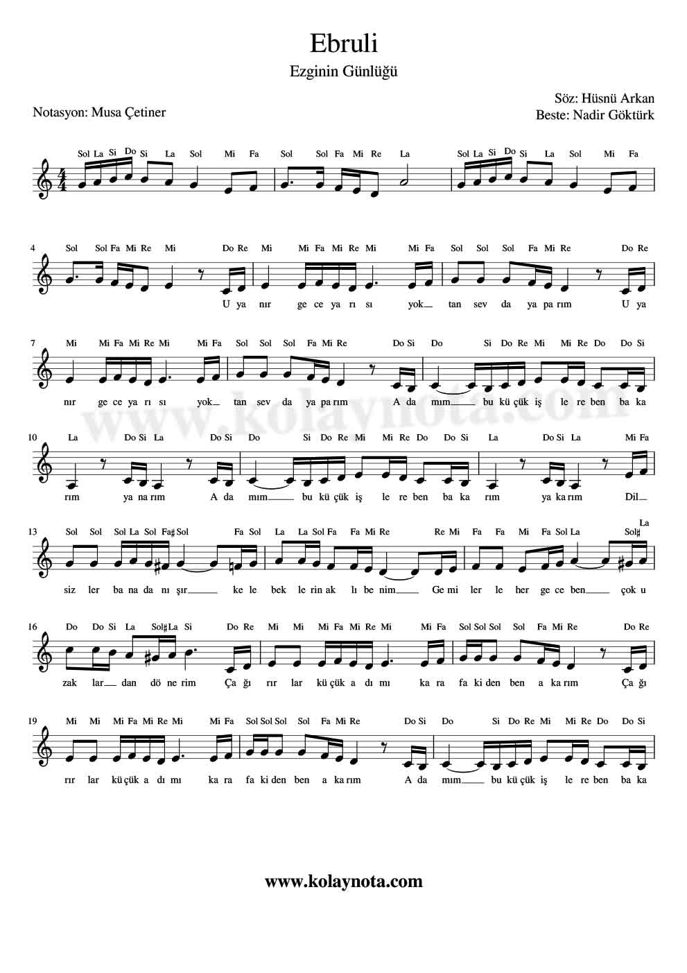 Ebruli Kolay Notası