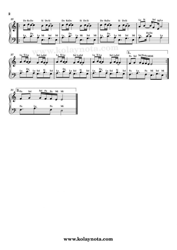 Hangimiz Sevmedik - Piyano Notası - 2