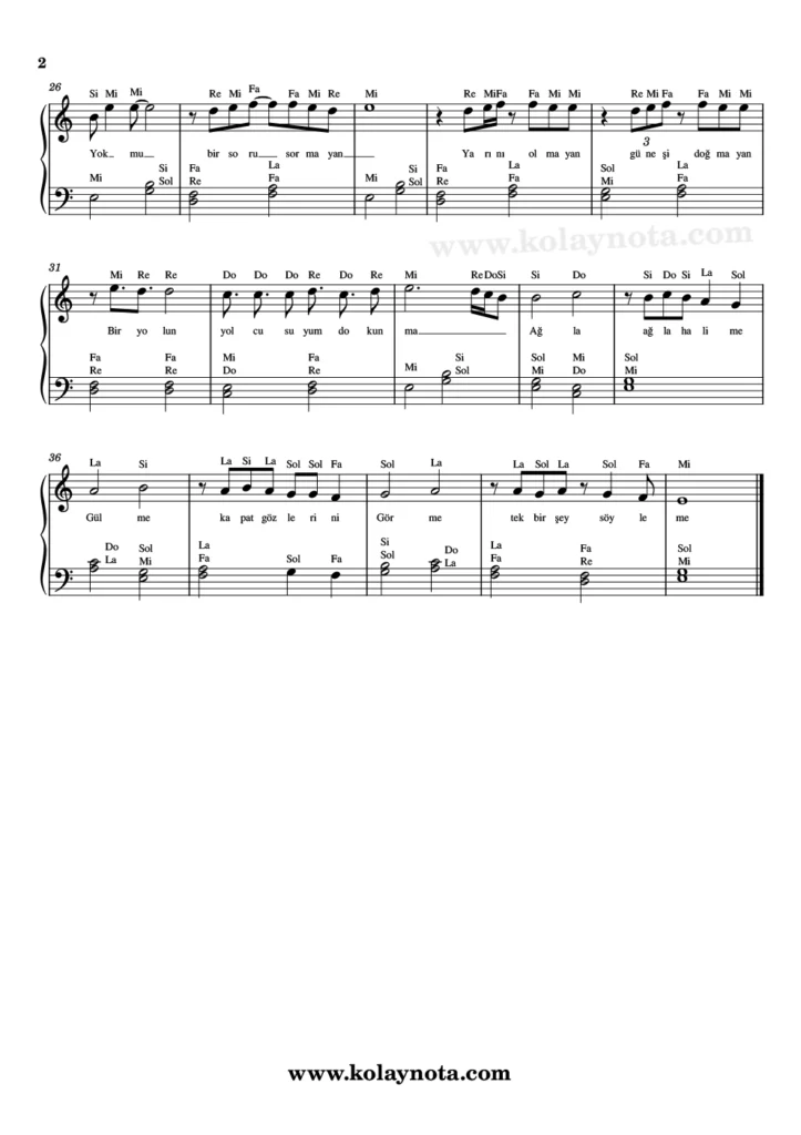 Ağla Halime - Piyano Notası - 2