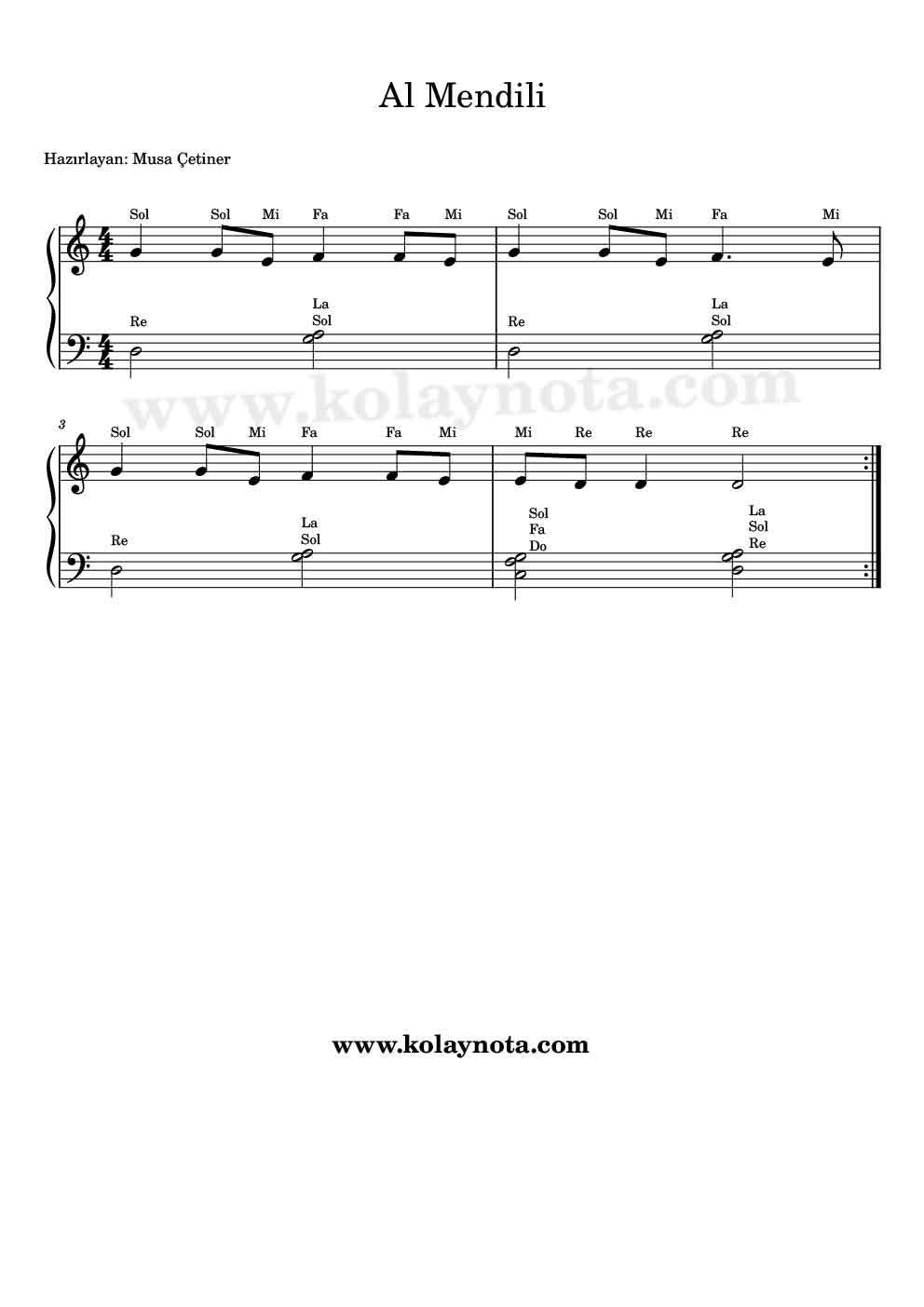 Al Mendili - Kolay Piyano Notası