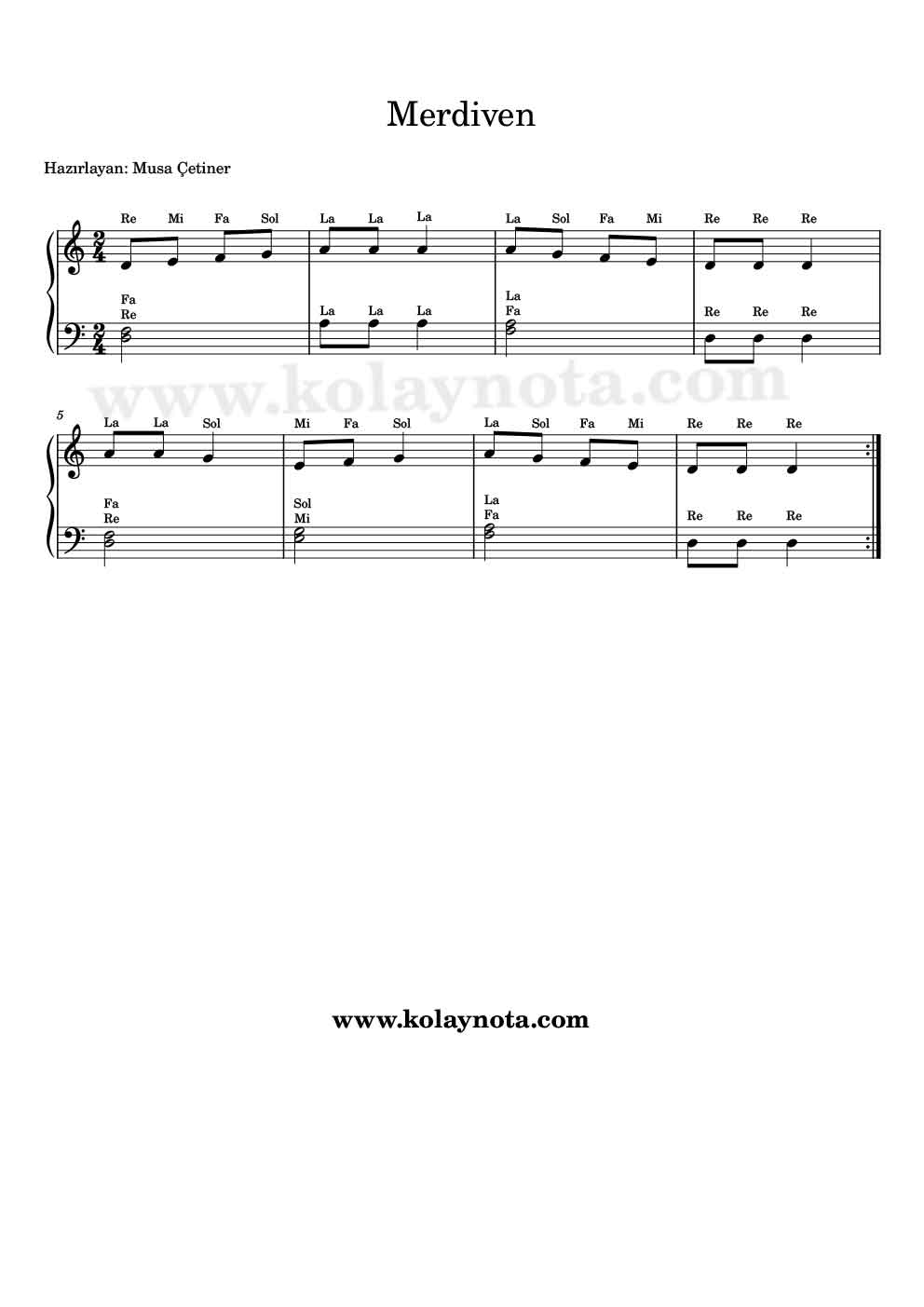 Merdiven - Kolay Piyano Notası