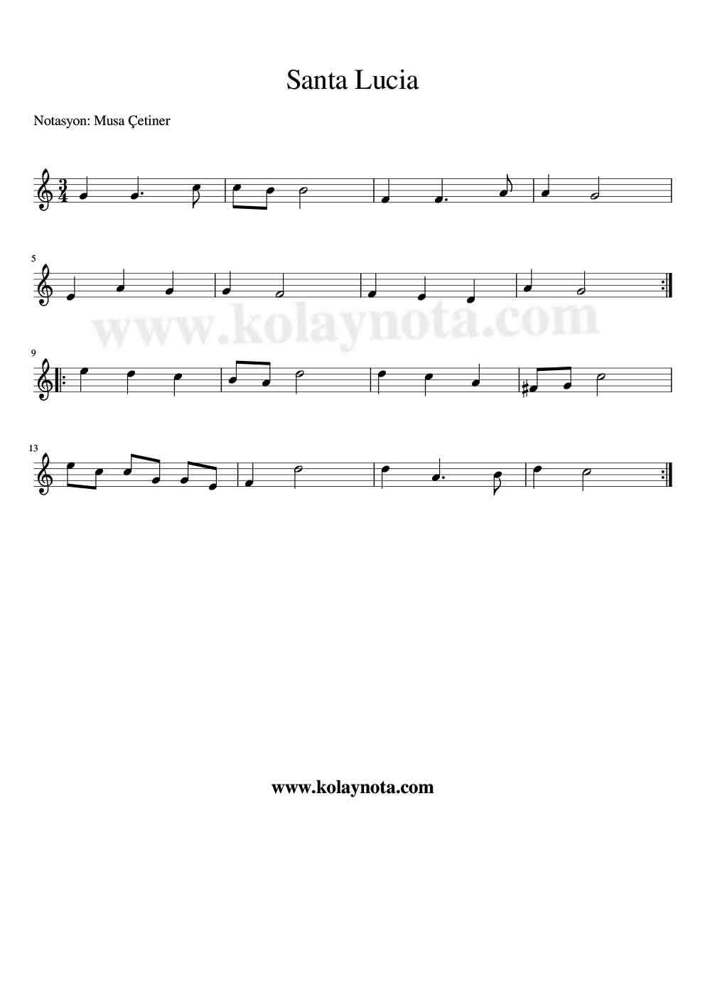 Santa Lucia - Standart Notasyon