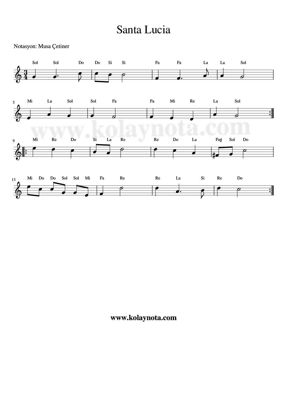Santa Lucia - Kolay Notasyon