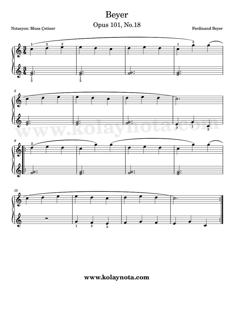 Beyer, Opus 101, No. 18 - Standart Notasyon