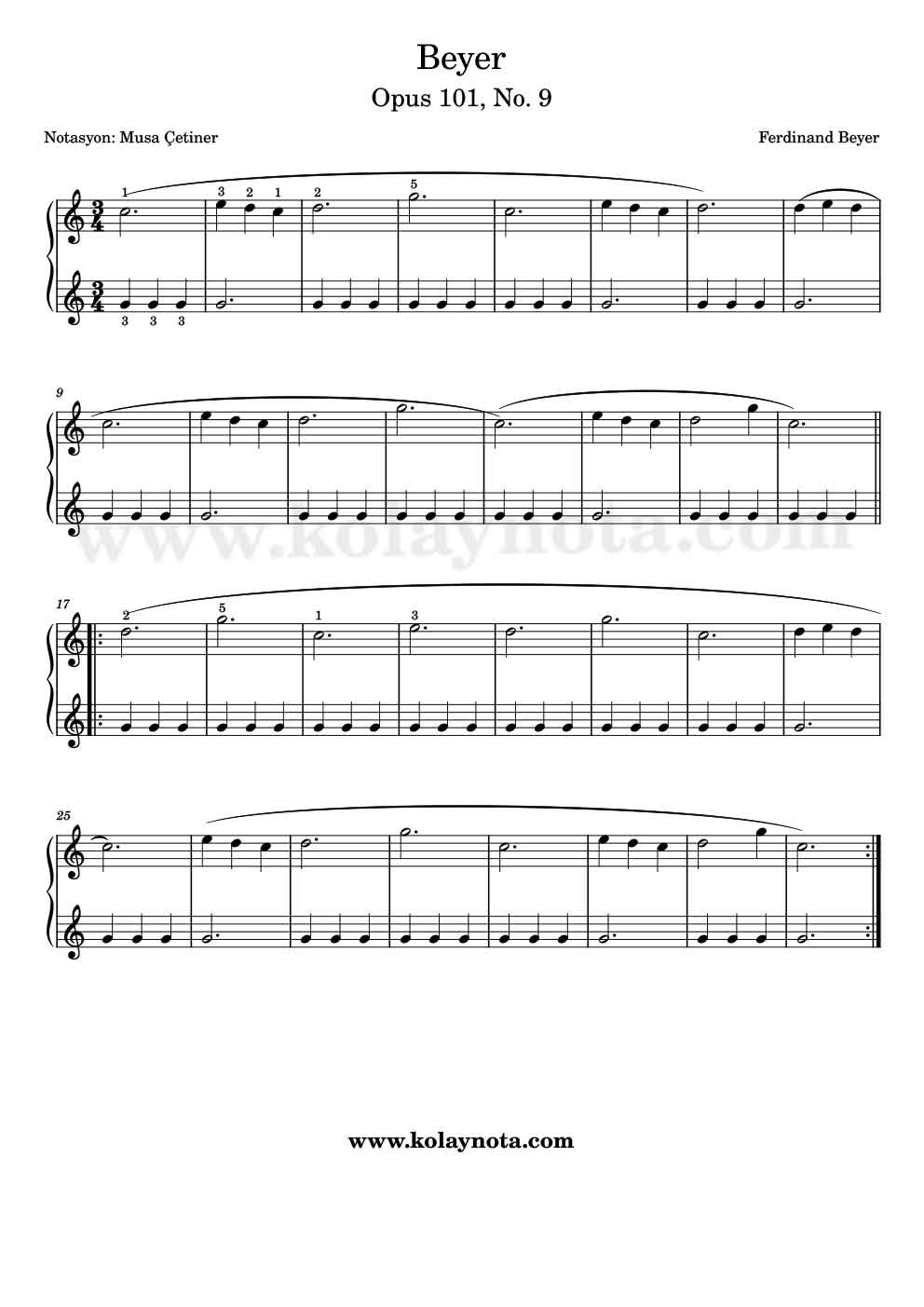 Beyer, Opus 101, No. 9 - Standart Notasyon