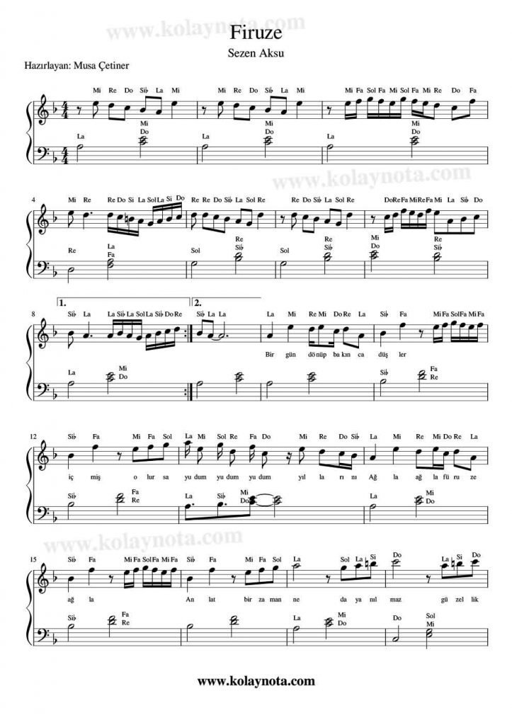Firuze - Piyano Notası
