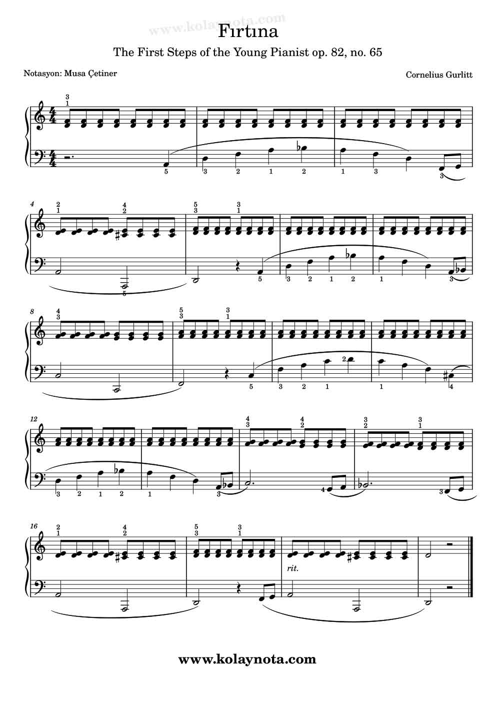 Gurlitt - Fırtına Piyano Notası