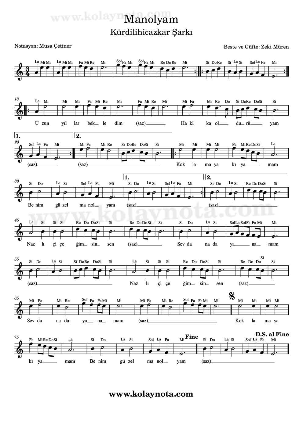 Manolyam - Mi Karar - Kolay Notası