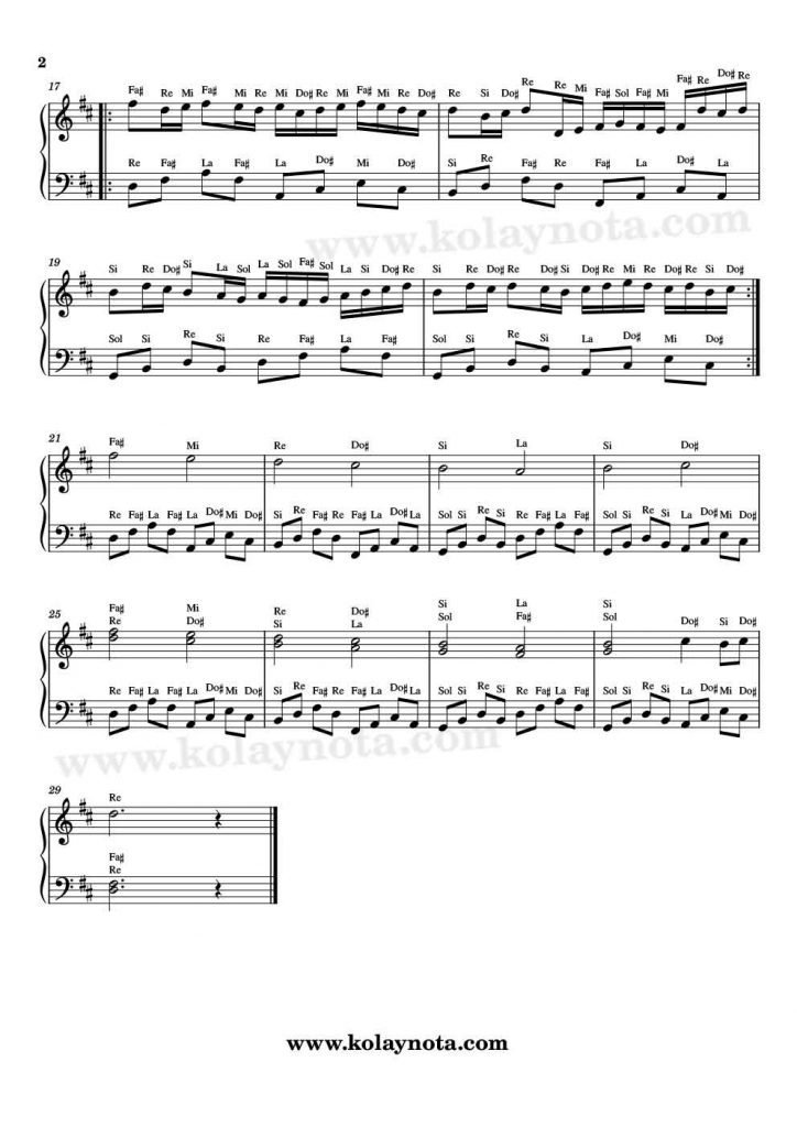 Pachelbel - Canon - Piyano Notası - 2