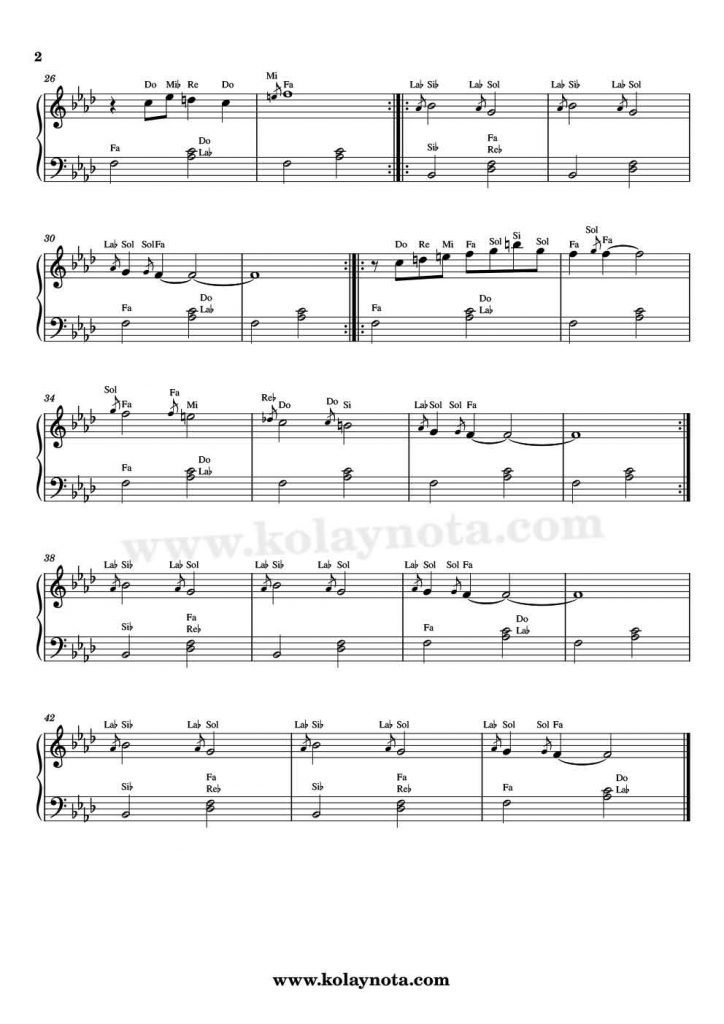 Gnossienne No. 1 - Kolay Piyano Notası - 2