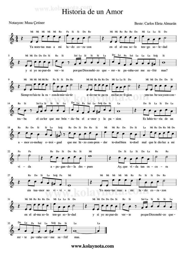 Historia de un Amor - Kolay Notası