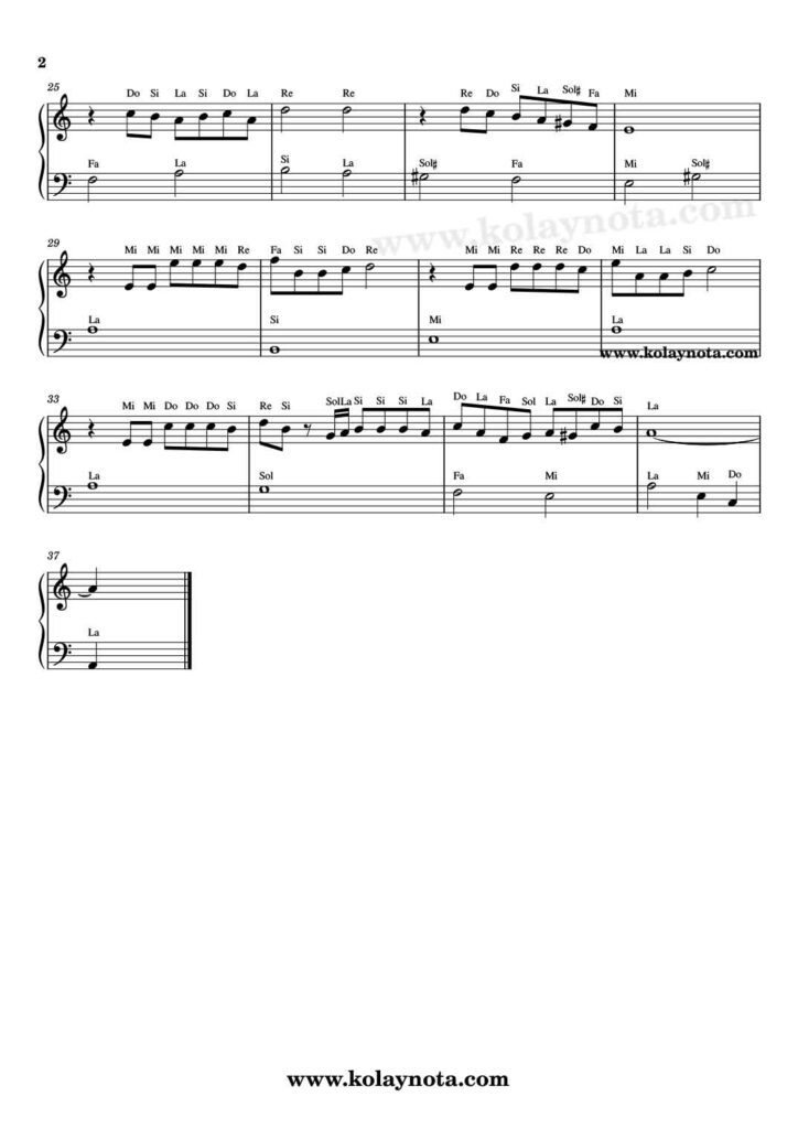 Historia de un Amor - Piyano Nota - 2