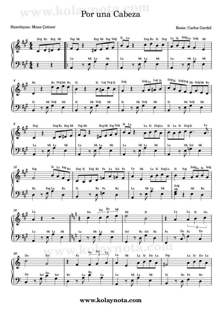 Por una Cabeza -Piyano Notası