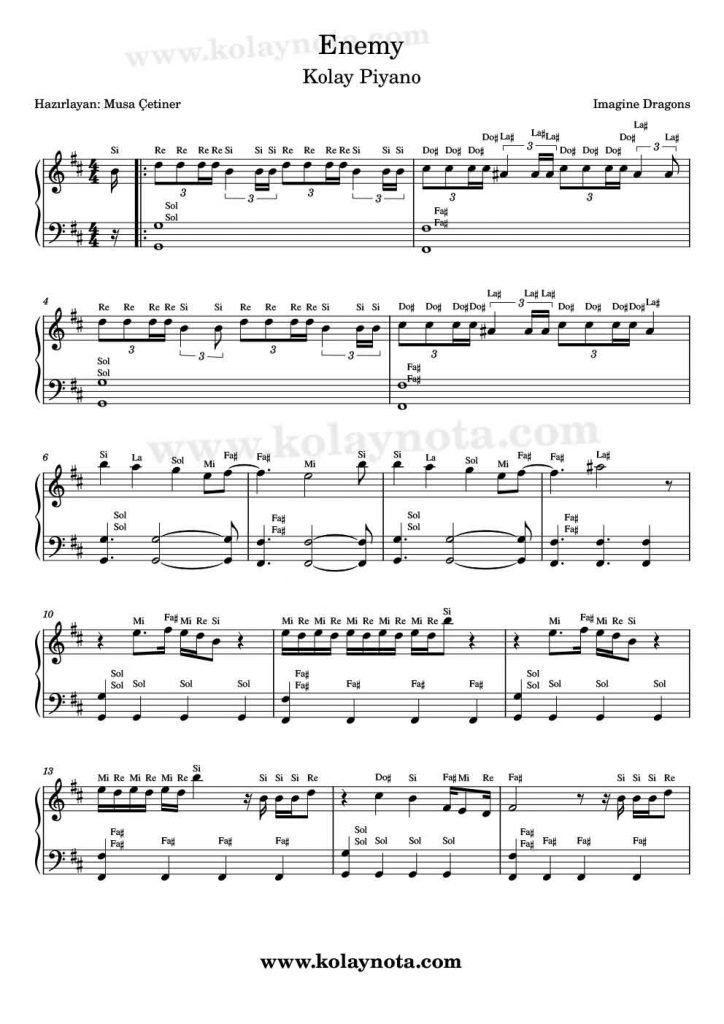 Enemy - Piyano Notası